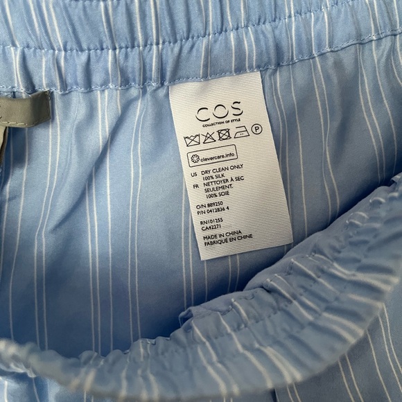 COS Wide Leg Lt Blue & White Silk Pants w Elastic Waist & Side Pockets - Picture 9 of 11